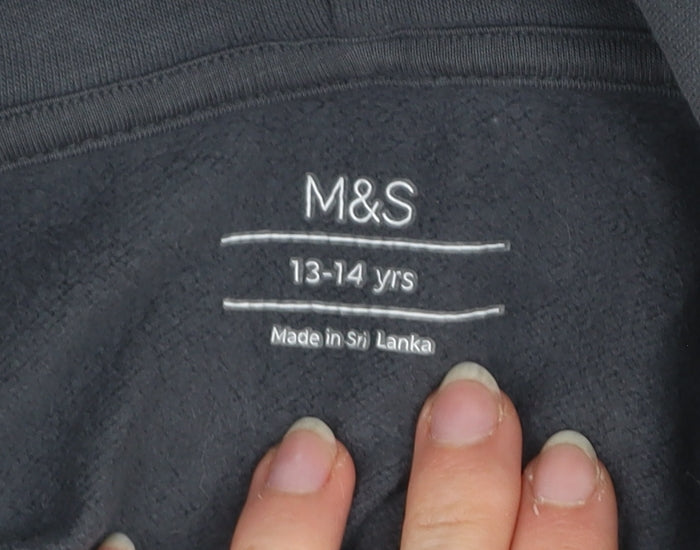 Marks and Spencer Girls Grey Pullover Hoodie 13-14 Years Cotton Blend