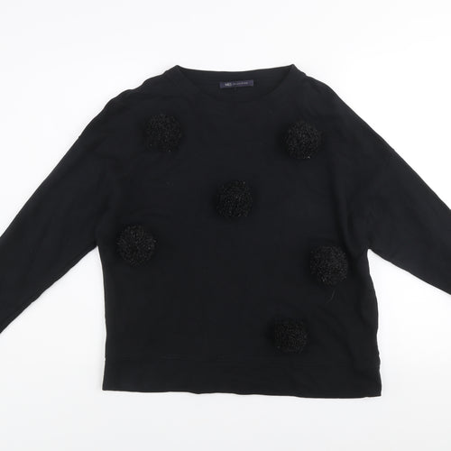 Marks and Spencer Women Black Size 14 Pom Pom Pullover Sweatshirt