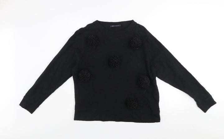 Marks and Spencer Women Black Size 14 Pom Pom Pullover Sweatshirt
