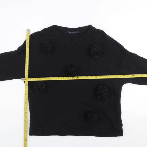 Marks and Spencer Women Black Size 14 Pom Pom Pullover Sweatshirt