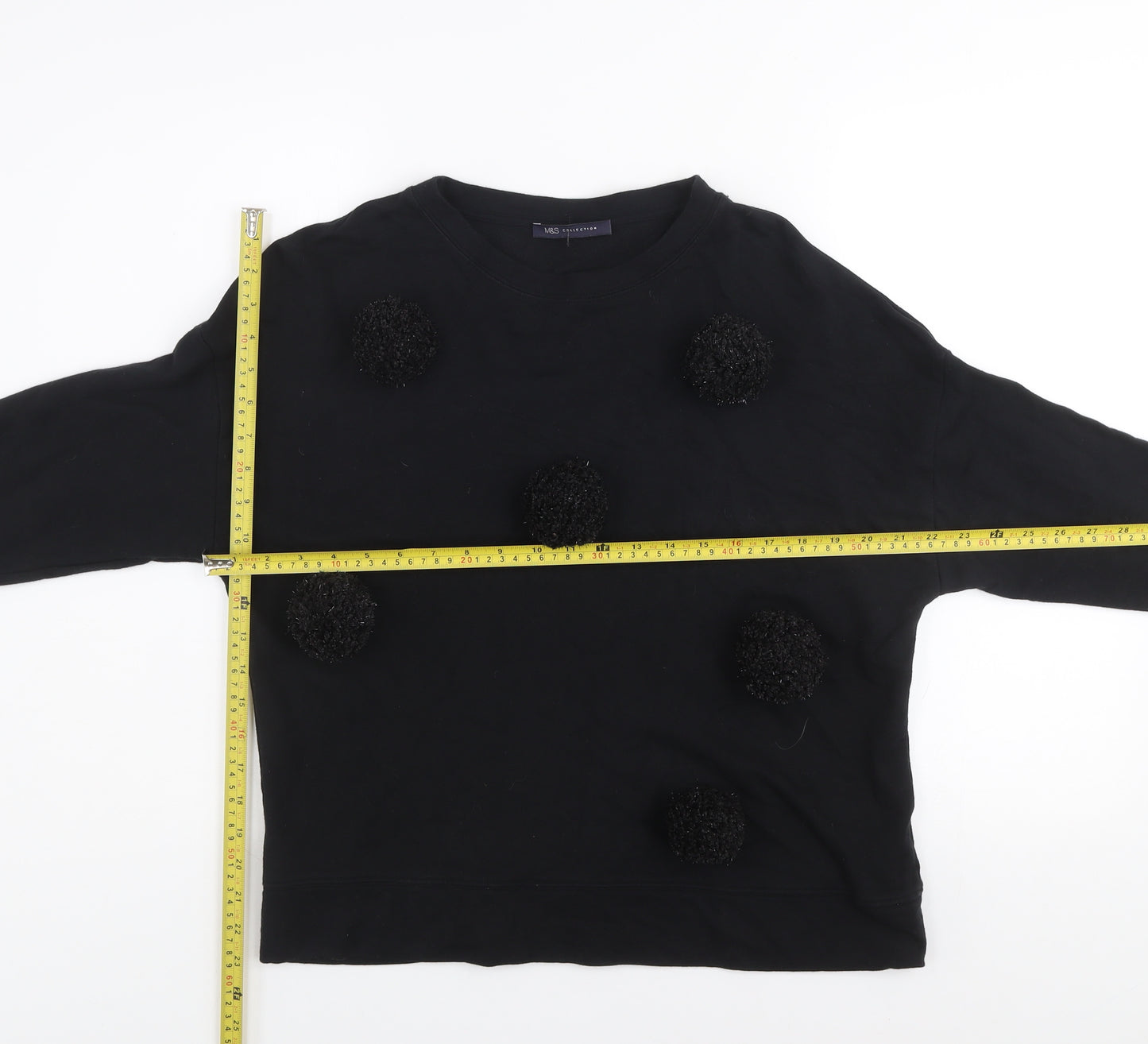 Marks and Spencer Women Black Size 14 Pom Pom Pullover Sweatshirt