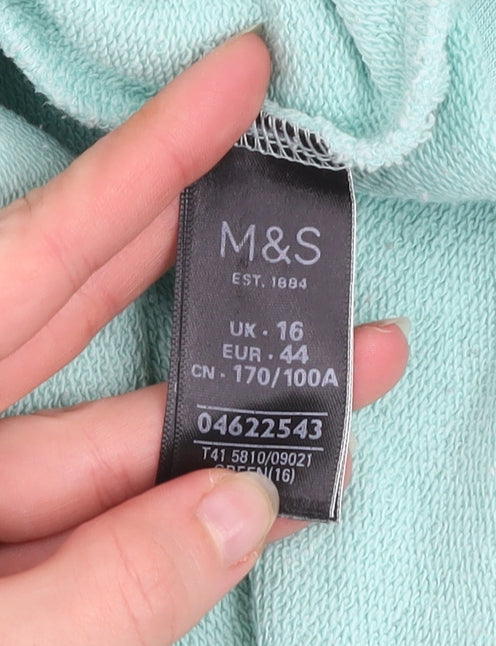 Marks and Spencer Women Mint Green Cotton Blend Pullover Sweatshirt UK 16