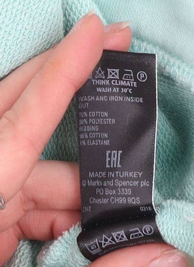 Marks and Spencer Women Mint Green Cotton Blend Pullover Sweatshirt UK 16