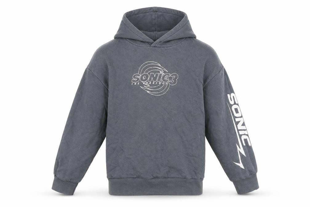 Front view of Sonic The Hedgehog boys’ grey pullover hoodie 8-9 years graphic fleece