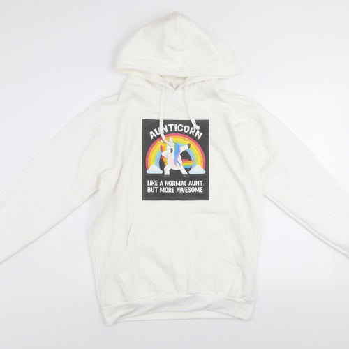 Stars & Stripes Women's White Pullover Hoodie Unicorn Graphic Size S