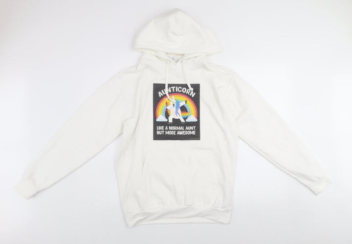 Stars & Stripes Women's White Pullover Hoodie Unicorn Graphic Size S