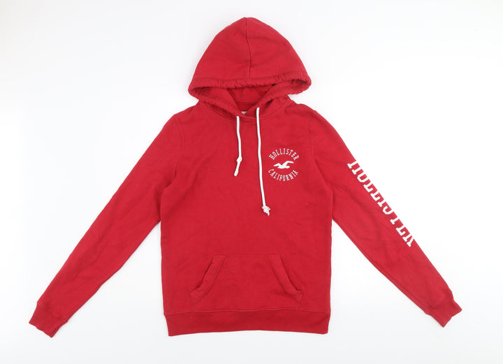 Hollister Men's Red Pullover Hoodie XS Graphic Logo Hooded Sweatshirt