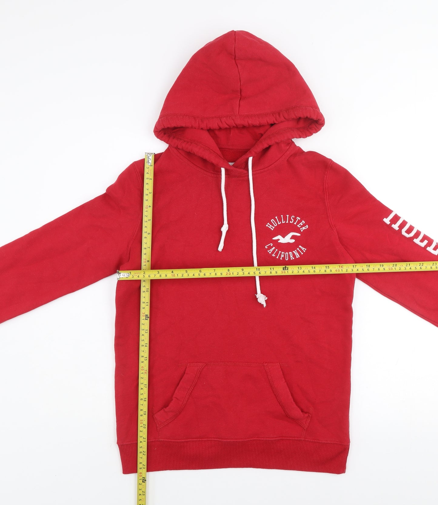 Hollister Men's Red Pullover Hoodie XS Graphic Logo Hooded Sweatshirt