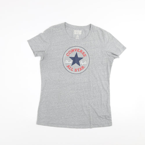 Converse Mens Grey Graphic All Star T-Shirt Size L Crew Neck Casual