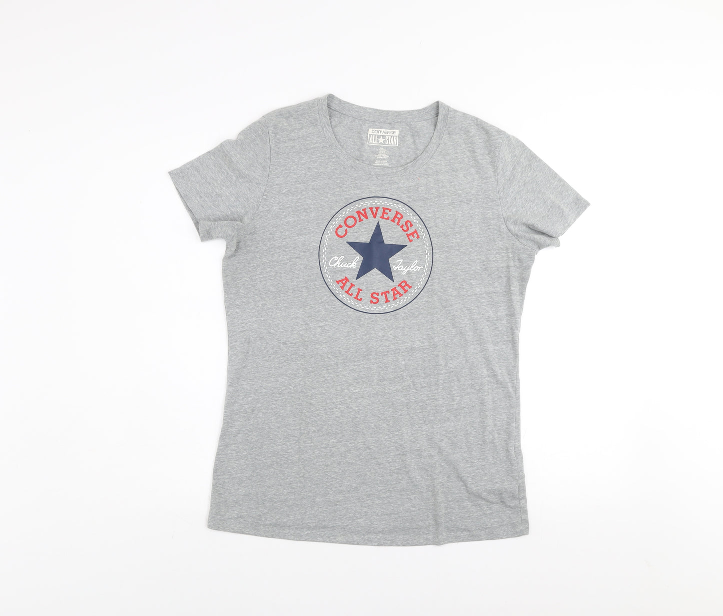 Converse Mens Grey Graphic All Star T-Shirt Size L Crew Neck Casual