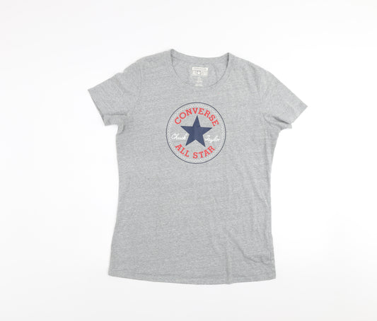 Converse Mens Grey Graphic All Star T-Shirt Size L Crew Neck Casual