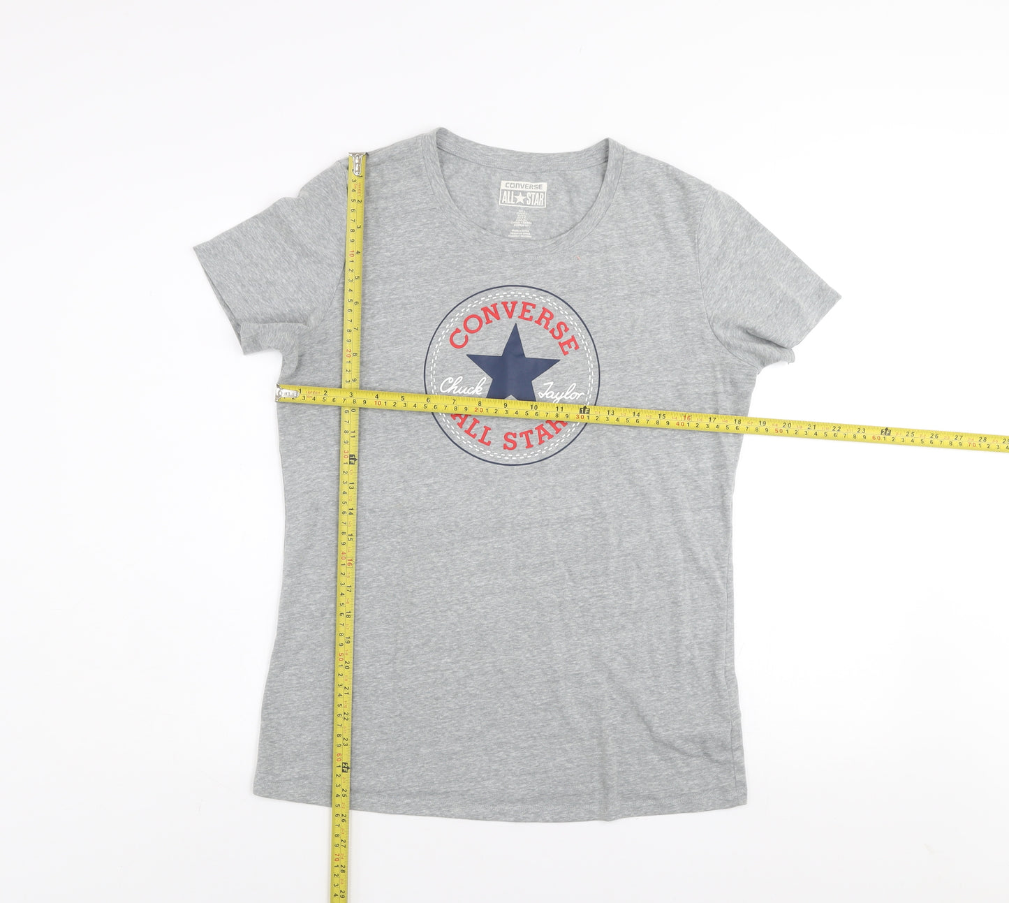 Converse Mens Grey Graphic All Star T-Shirt Size L Crew Neck Casual