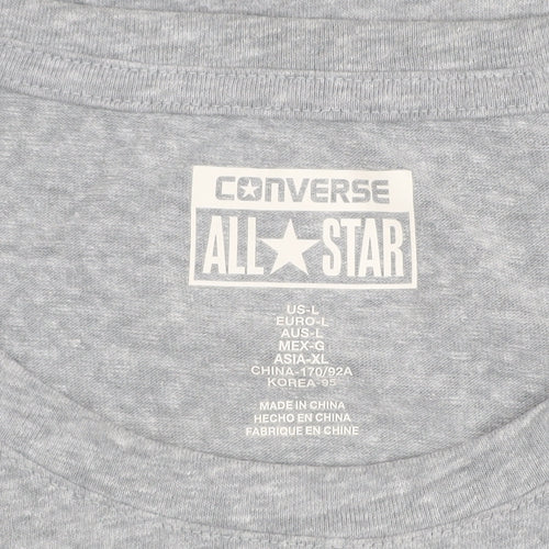 Converse Mens Grey Graphic All Star T-Shirt Size L Crew Neck Casual