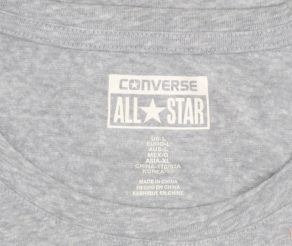 Converse Mens Grey Graphic All Star T-Shirt Size L Crew Neck Casual