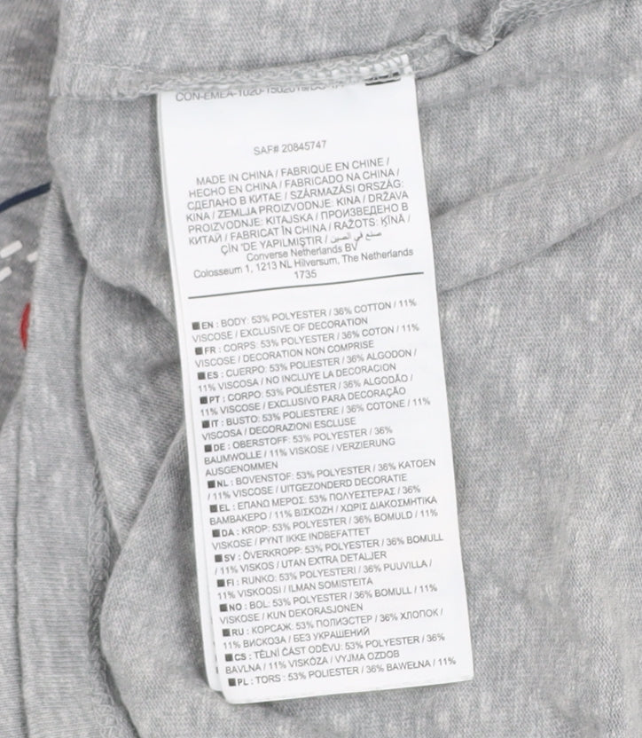 Converse Mens Grey Graphic All Star T-Shirt Size L Crew Neck Casual