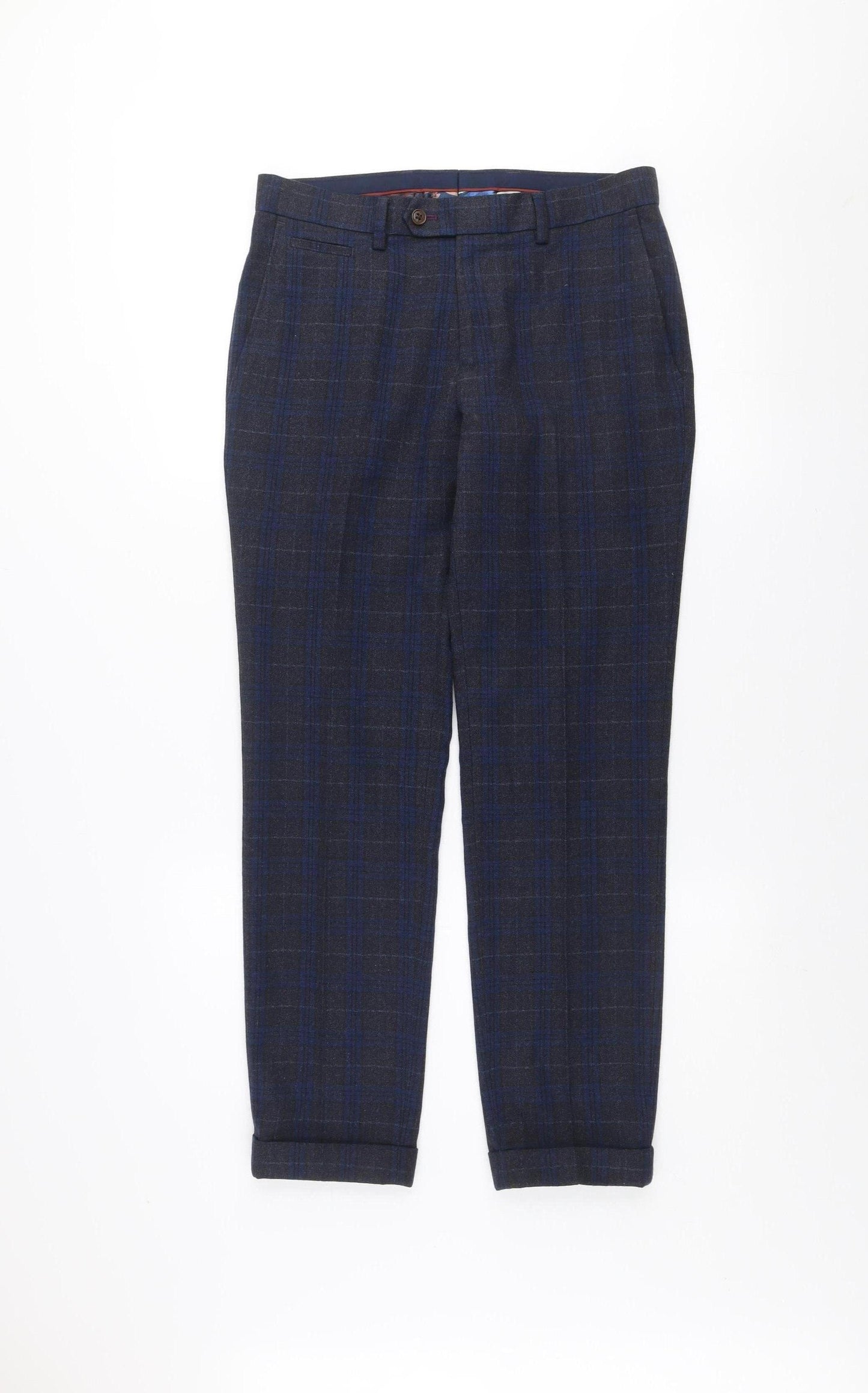 Next Men’s Blue Check Slim Trousers 30in Waist 29in Leg Formal