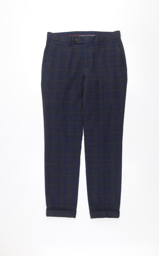 Next Men’s Blue Check Slim Trousers 30in Waist 29in Leg Formal