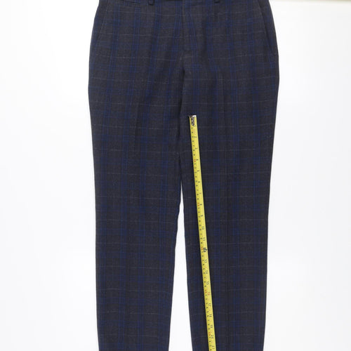 Next Men’s Blue Check Slim Trousers 30in Waist 29in Leg Formal