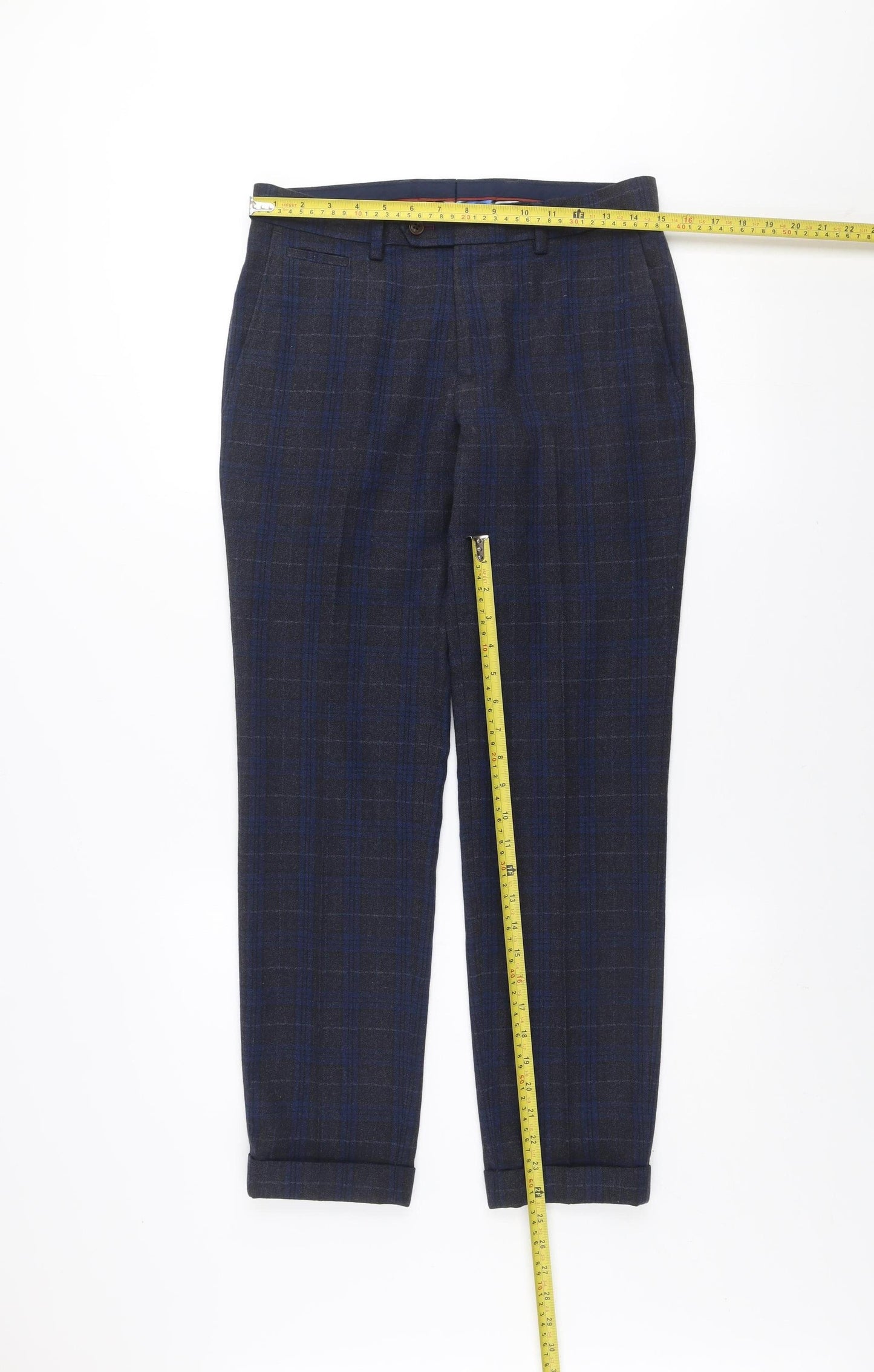 Next Men’s Blue Check Slim Trousers 30in Waist 29in Leg Formal