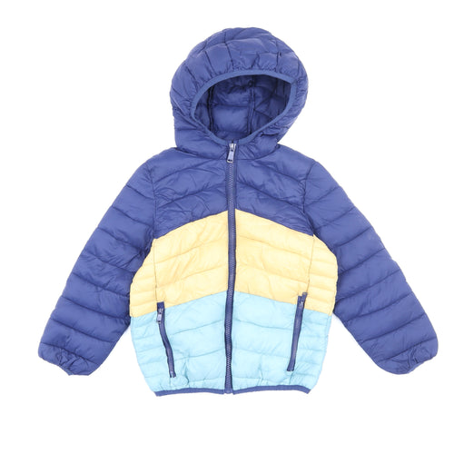 Marks and Spencer Boys Blue Yellow Hooded Puffer Jacket 5-6 Years