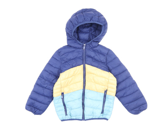 Marks and Spencer Boys Blue Yellow Hooded Puffer Jacket 5-6 Years