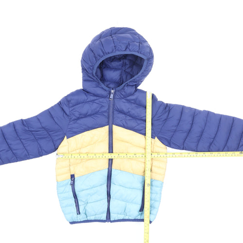 Marks and Spencer Boys Blue Yellow Hooded Puffer Jacket 5-6 Years