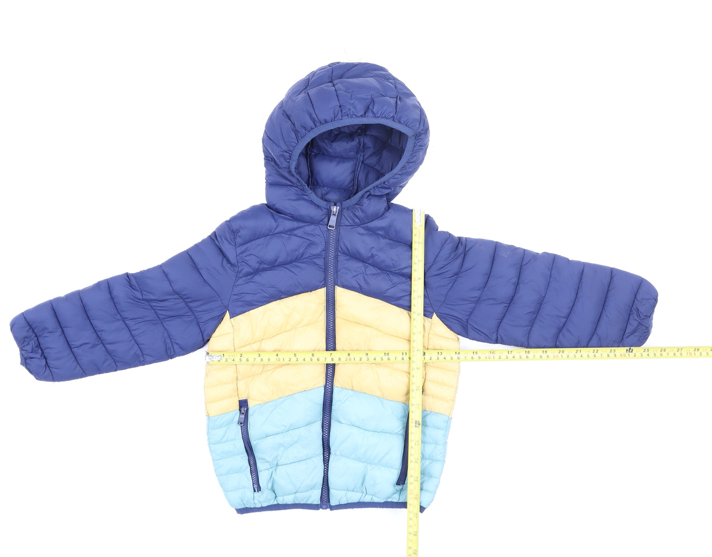 Marks and Spencer Boys Blue Yellow Hooded Puffer Jacket 5-6 Years