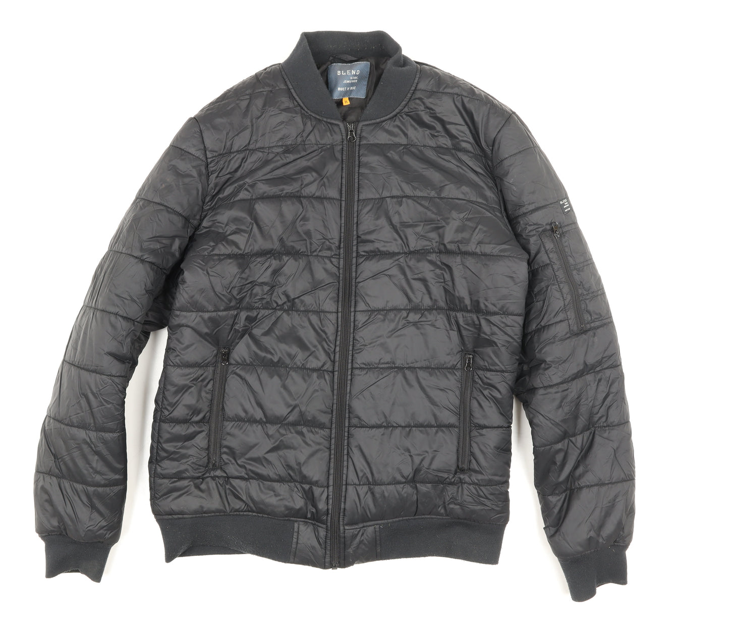 Blend Mens Black M Bomber Jacket Polyester Full Zip Lined Casual