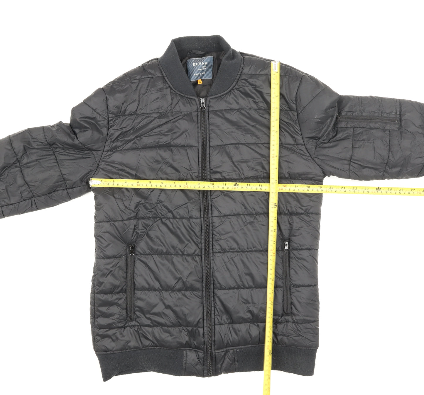 Blend Mens Black M Bomber Jacket Polyester Full Zip Lined Casual