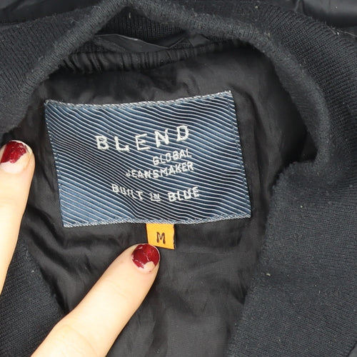 Blend Mens Black M Bomber Jacket Polyester Full Zip Lined Casual
