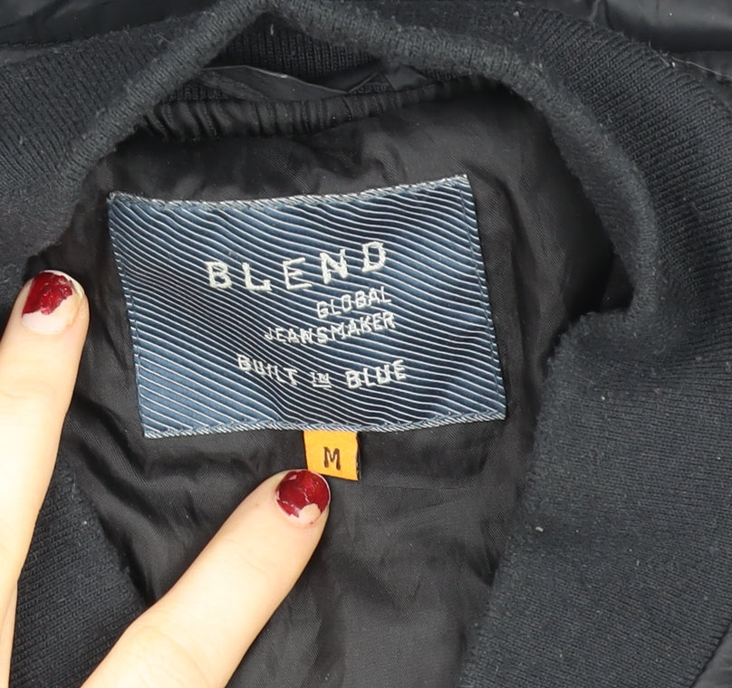 Blend Mens Black M Bomber Jacket Polyester Full Zip Lined Casual