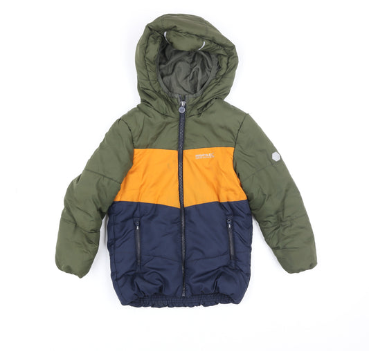 Regatta Boys Green Colourblock Puffer Jacket 3-4 Years Hooded Winter Coat