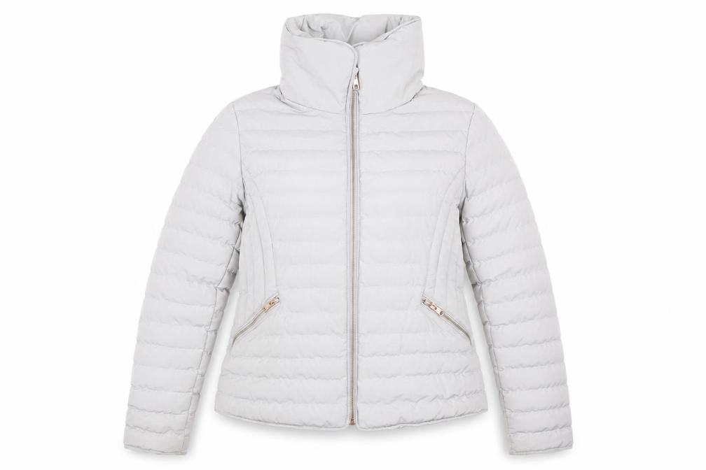 Front view of TKY Outfitters Women's Grey Puffer Jacket UK 12 Zip Lightweight