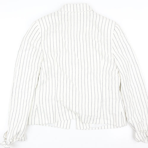 Tu Women White Striped Linen Blend Single-Breasted Blazer Size 12