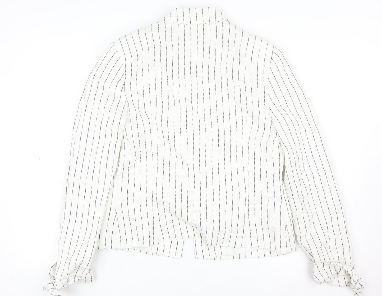 Tu Women White Striped Linen Blend Single-Breasted Blazer Size 12