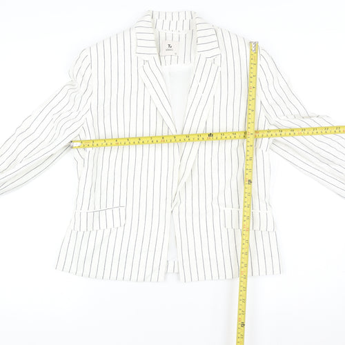 Tu Women White Striped Linen Blend Single-Breasted Blazer Size 12