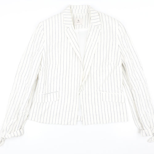 Tu Women White Striped Linen Blend Single-Breasted Blazer Size 12