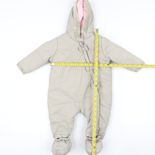 Tu Unisex Baby Beige Hooded Puffer Snowsuit 6-9 Months Faux Fur Trim