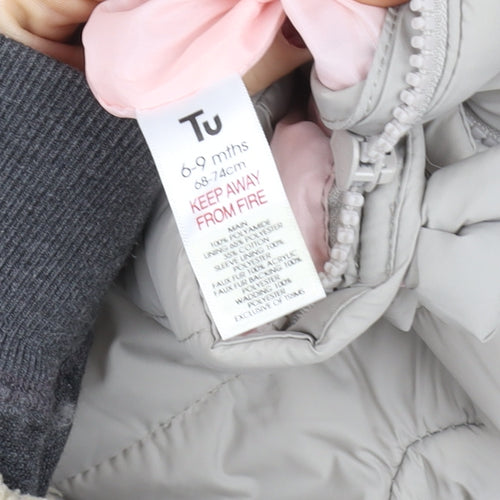 Tu Unisex Baby Beige Hooded Puffer Snowsuit 6-9 Months Faux Fur Trim