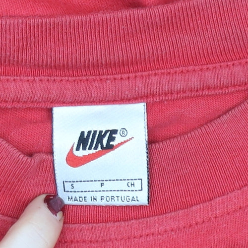 Nike Men's Red Small Regular Fit Cotton Logo Sports T-Shirt