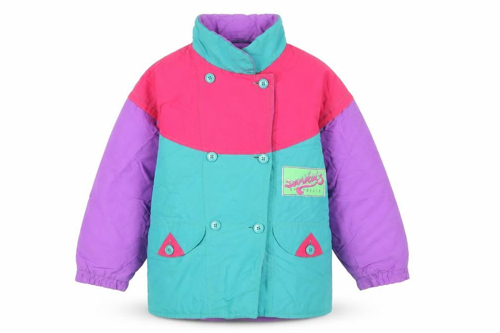 Front view of Fusalp girls’ multicoloured 12 years retro ski jacket winter colourblock