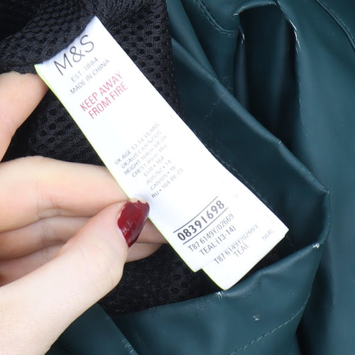 Marks and Spencer Boys Green Hooded Waterproof Rain Coat 13-14 Years