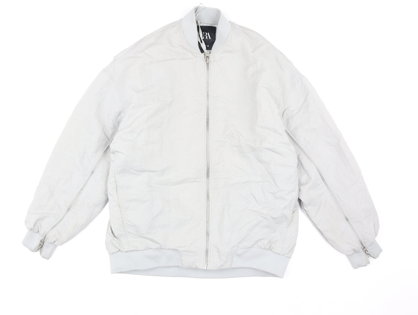 ZARA Women’s Grey Bomber Jacket Size S Lightweight Nylon Zip Up