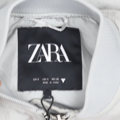 ZARA Women’s Grey Bomber Jacket Size S Lightweight Nylon Zip Up