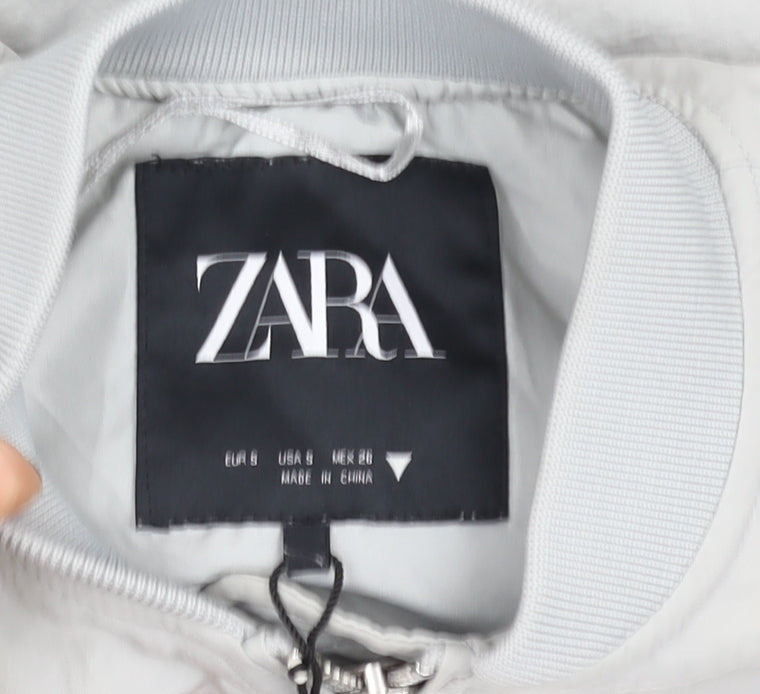 ZARA Women’s Grey Bomber Jacket Size S Lightweight Nylon Zip Up