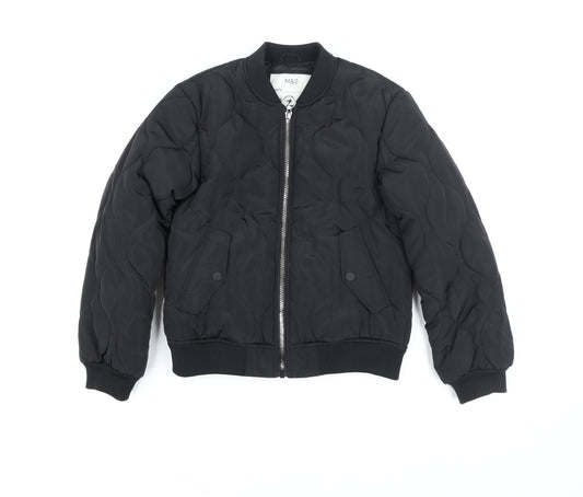 Marks and Spencer Girls Black Quilted Bomber Jacket 10-11 Years Polyester