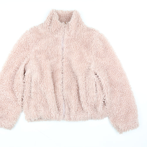 Dorothy Perkins Women Pink Faux Fur Full Zip Hoodie UK 16