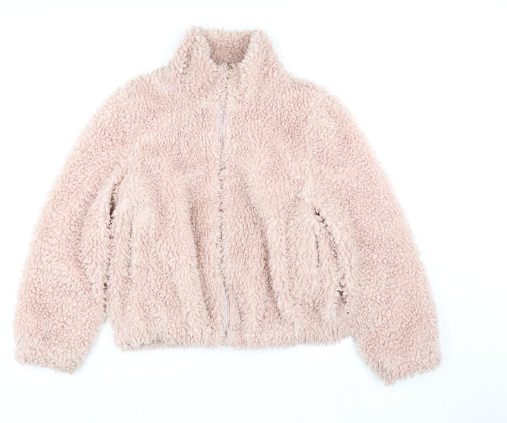 Dorothy Perkins Women Pink Faux Fur Full Zip Hoodie UK 16