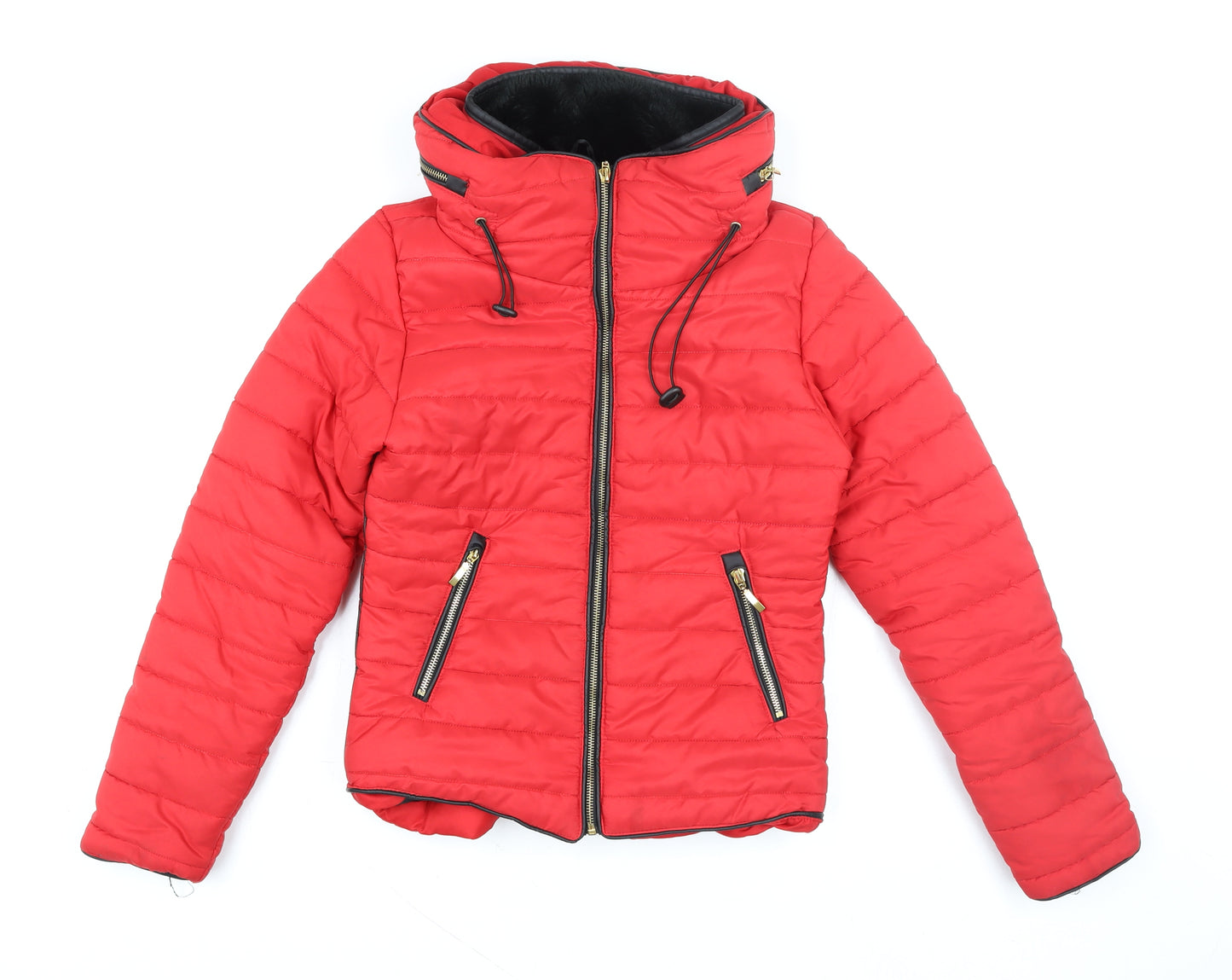 Rising Women’s Red Puffer Jacket S Hooded Lined Winter Coat