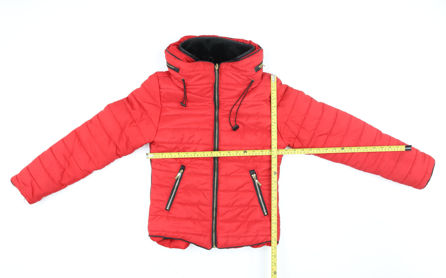 Rising Women’s Red Puffer Jacket S Hooded Lined Winter Coat